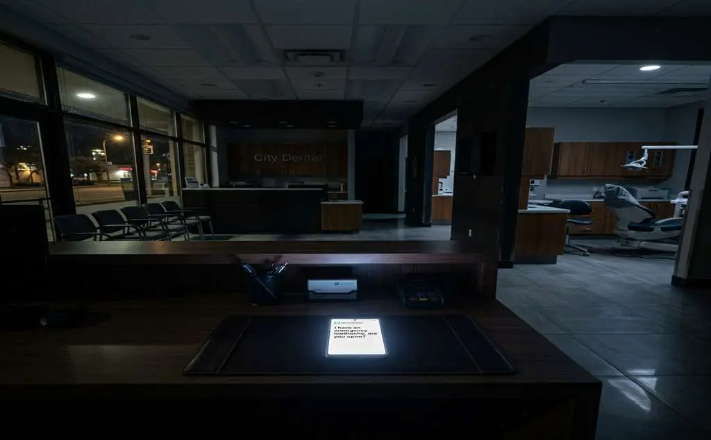 Dark Empty Dental Office with Glowing Smartphone