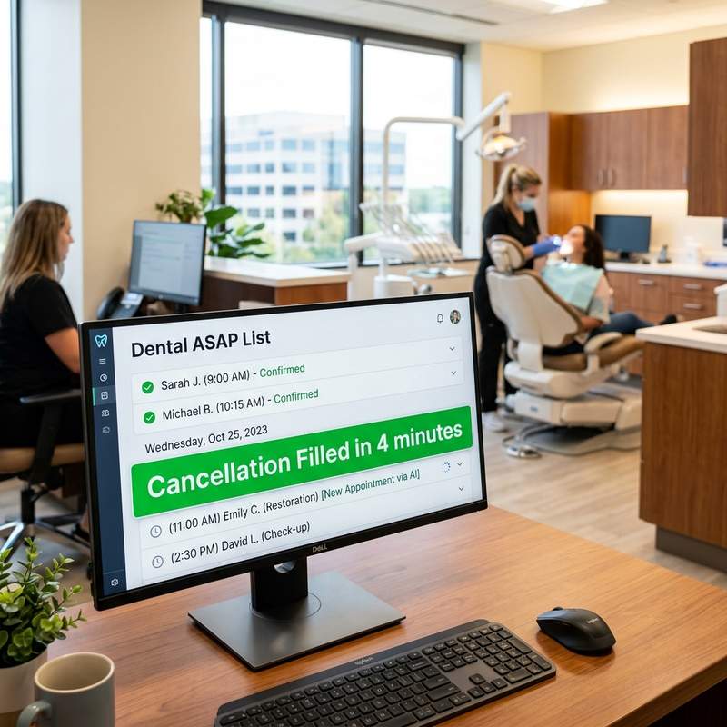 AI automatically filling a dental cancellation from the ASAP list.