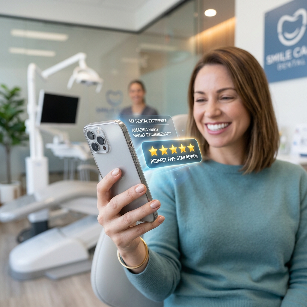Five-star dental reviews automation graphic