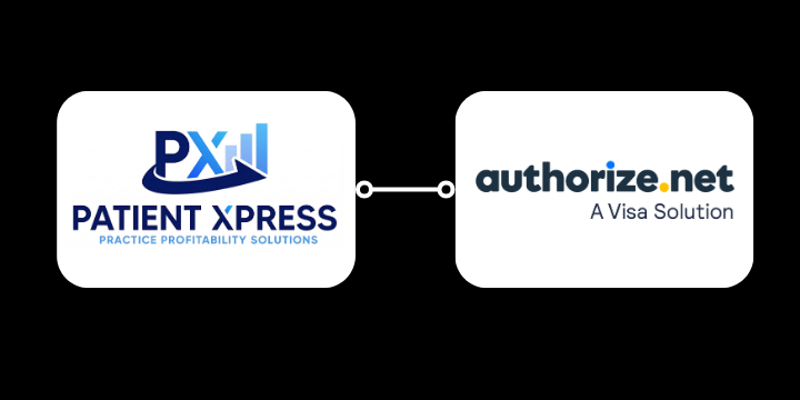 PatientXpress and Authorize.Net logos connected, representing dental payment integration