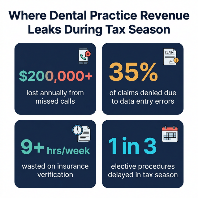 Where dental practice revenue leaks during tax season — Patient Xpress infographic